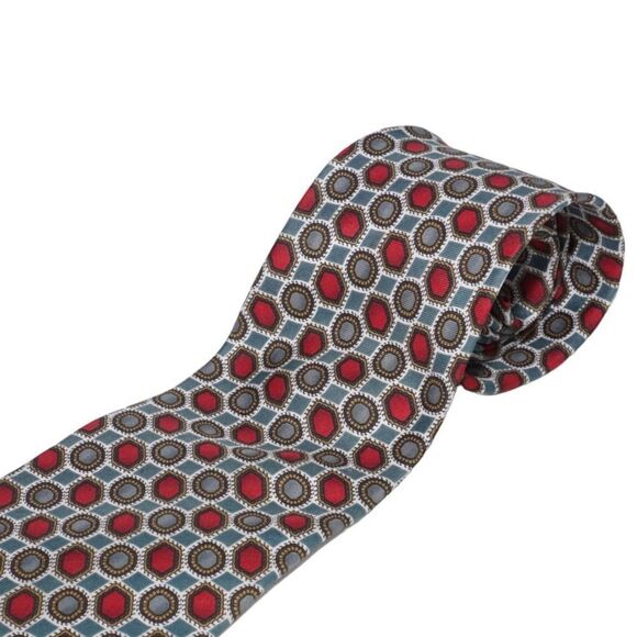 Harvé Bernard Silk Red and Green Men's Tie - Picture 2 of 8